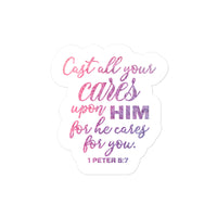 Cast All Your Cares Upon Him For He Cares For You Bible Verse Bubble-free Stickers