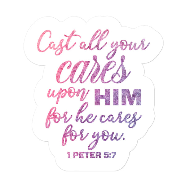 Cast All Your Cares Upon Him For He Cares For You Bible Verse Bubble-free Stickers