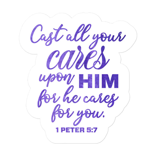 Cast All Your Cares Upon Him Bible Verse Bubble-free Stickers