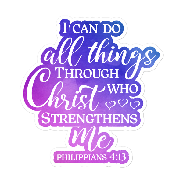 I Can Do All Things Through Christ Watercolor Purple Blue Bubble-free Stickers